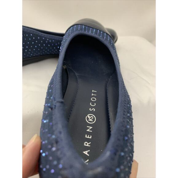 Karen Scott Navy Ballet Flats Womens 6.5 Beaded Flats Slip Ons - Picture 7 of 8